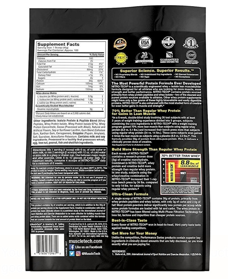 MuscleTech Nitrotech Performance Series 10lbs Milk Chocolate Whey Protein